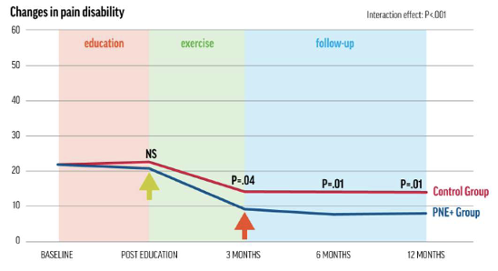 <p><span>⢠PNE by itself does not produce strong clinical outcomes</span><br><span>ā Not a standalone treatment</span><br><span>ā Acts as a primer</span><br><span>⢠PNE + movement-based therapy was significantly more effective than PNE alone</span><br><span>ā PNE enables movement, but movement itself reduces pain and disability</span></p>