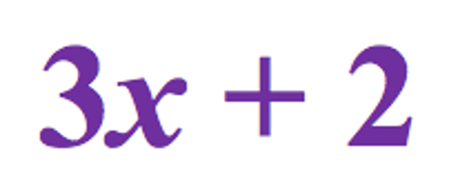 <p>A mathematical phrase that contains operations, numbers, and/or variables.</p><p>NO EQUAL SIGN.</p>
