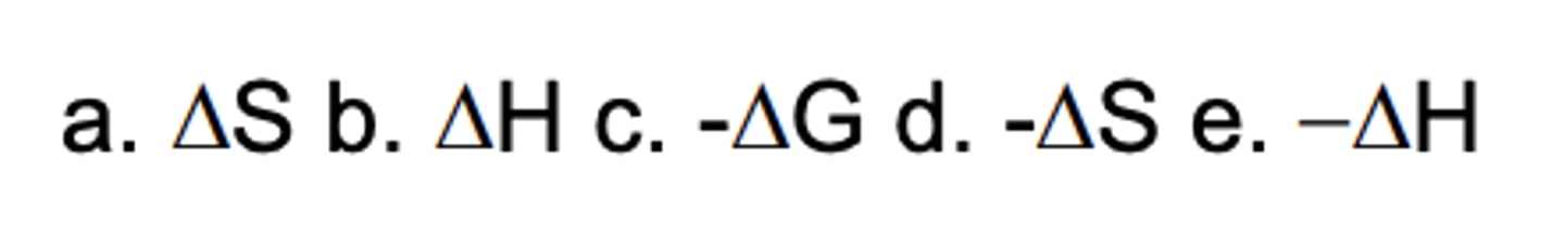<p>Which sign/parameter shows a gain in freedom during a process?</p>
