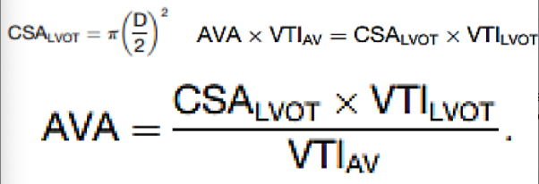 <p><span>NEED TO FIND LVOT CSA PRIOR BY USING CSA LVOT EQUATION***</span></p><p><span>AVA = (CSA LVOT x VTI LVOT) / VTI AV</span></p>
