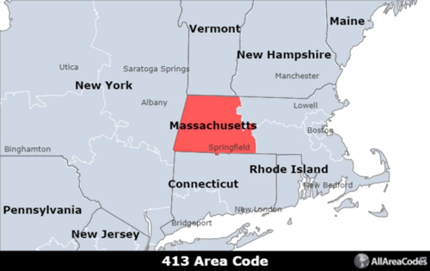<p>Area code 413 is located in western Massachusetts and covers Springfield, Chicopee, and Pittsfield. It is the only area code that serves the area.</p>
