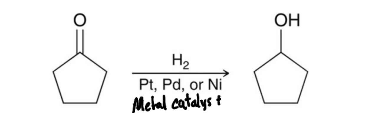 <p>Catalytic Hydrogenation with is rarely used becasue of the requirement of harsh condition adn becasue it is not selective.</p>