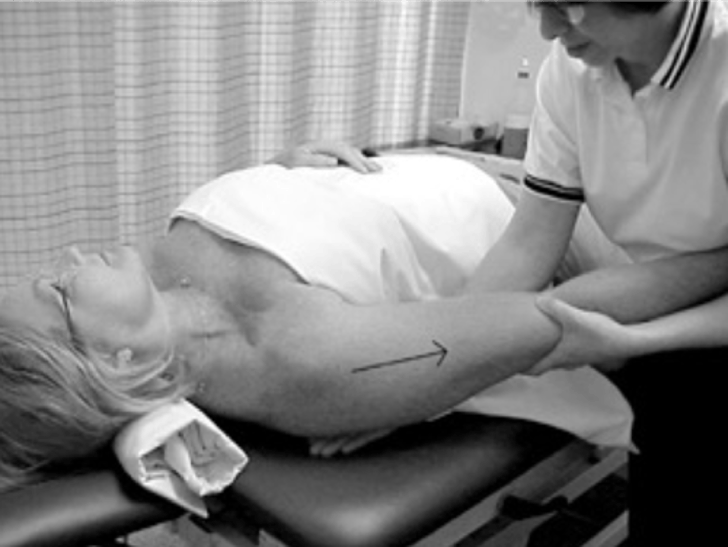 <p>supine, arm in resting position</p>