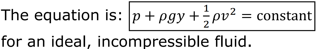 <p>The relation of density, pressure, flow speed, and height of flow.</p>