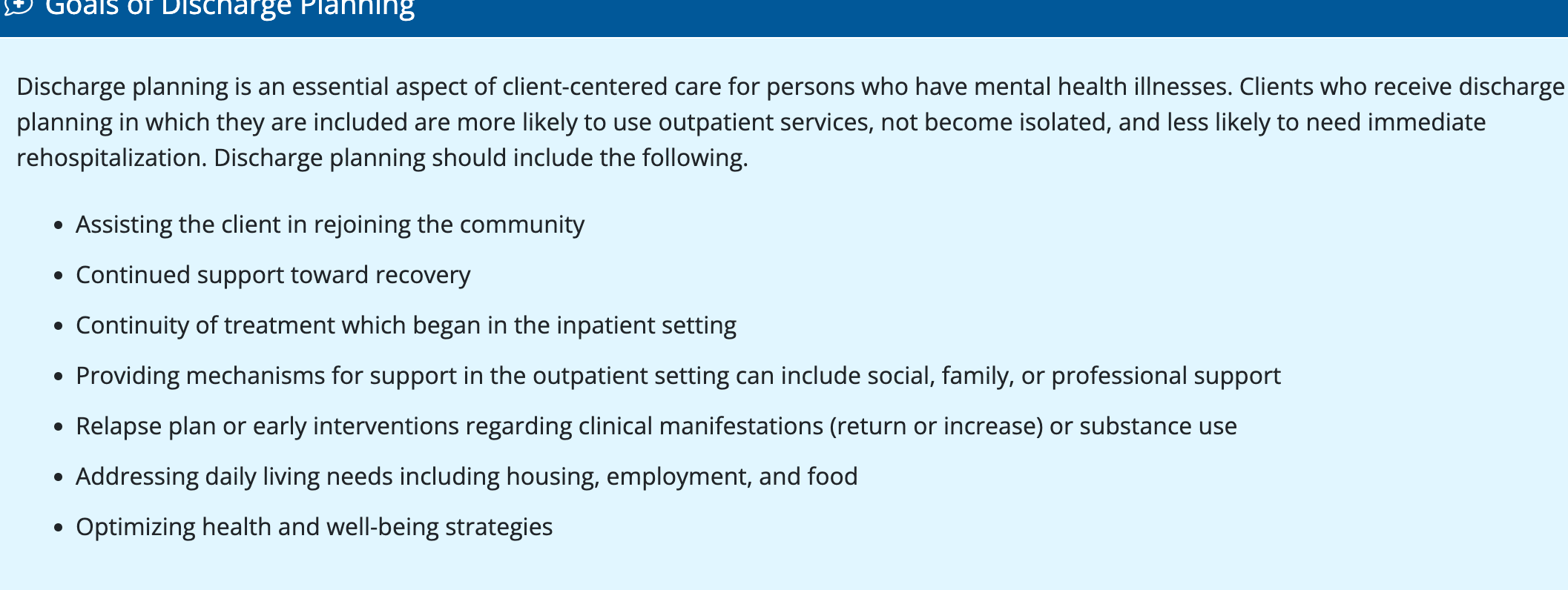 <p>-Remember discharge begins at admission and its more complex for patients with chronic illnesses </p>