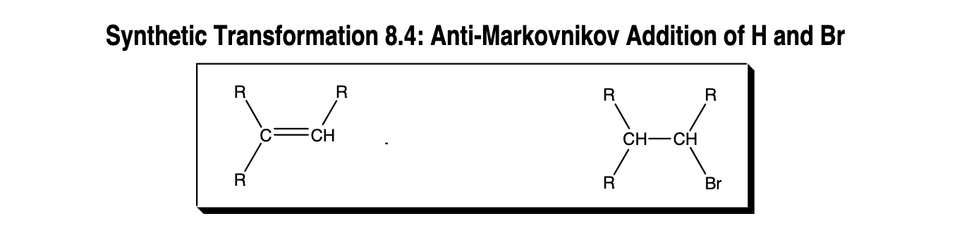 <p>Anti-Markov Addition of H and Br</p>