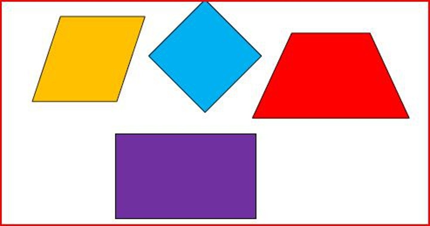 <p>Four sided figures with 4 interior angles that measure a total of 360 degrees</p>