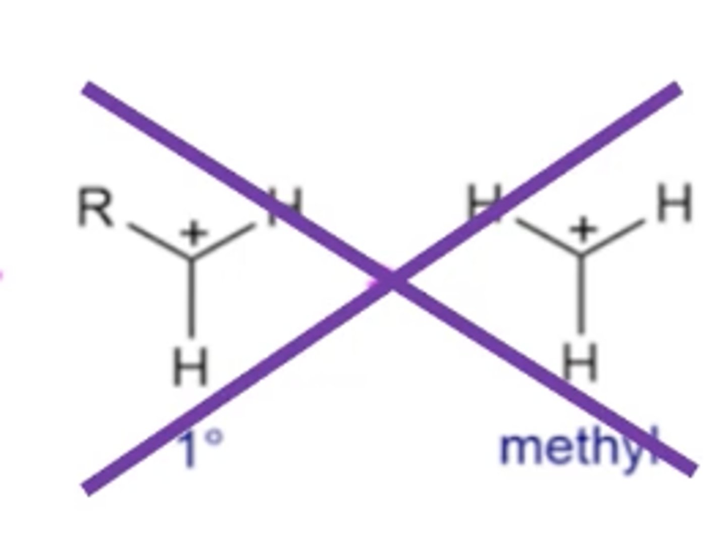 <p>primary carbocations and methyl carbocations</p>