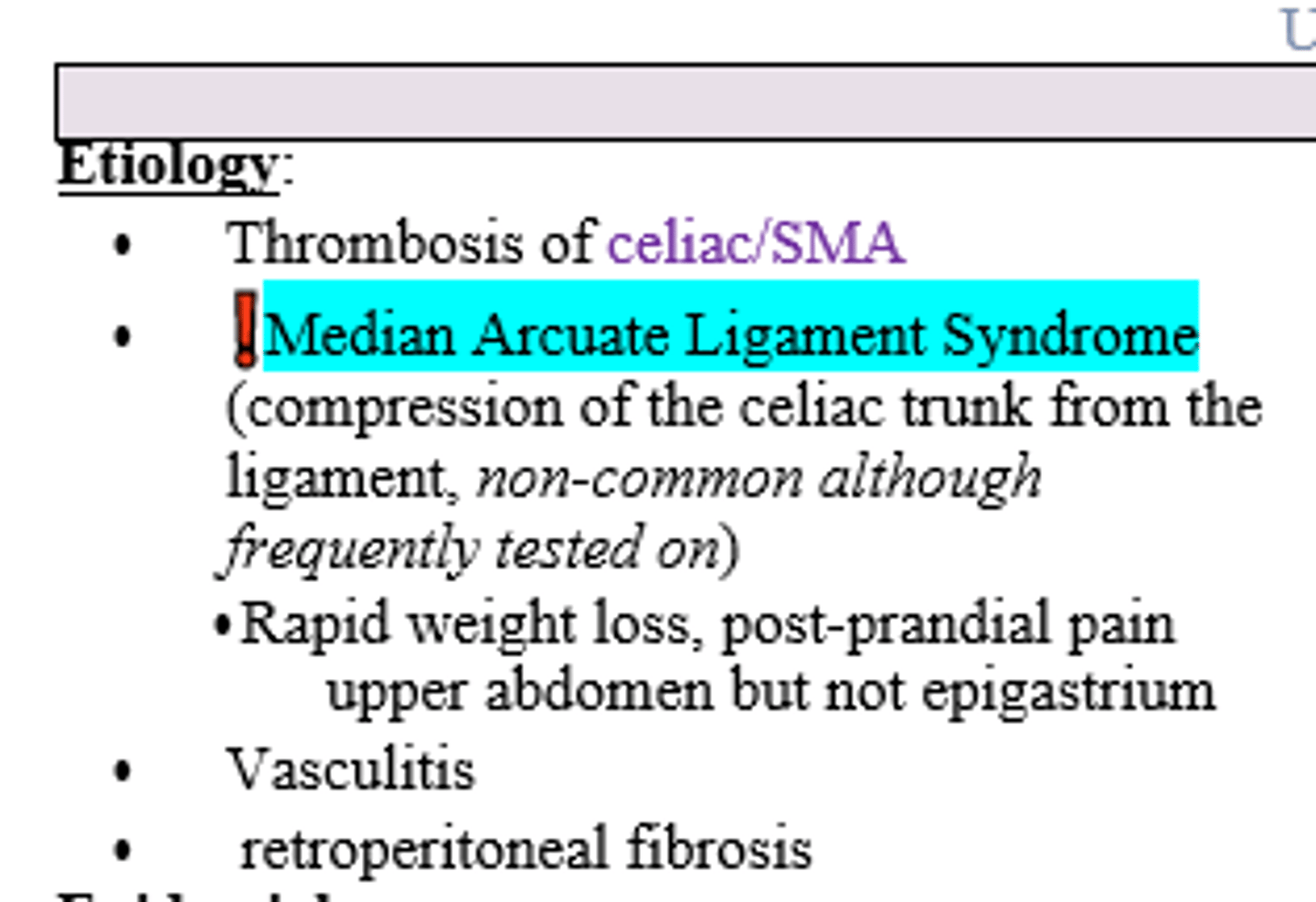 <p>Chronic Mesenteric Ischemia (MALS is rare etiology of CMI)</p>