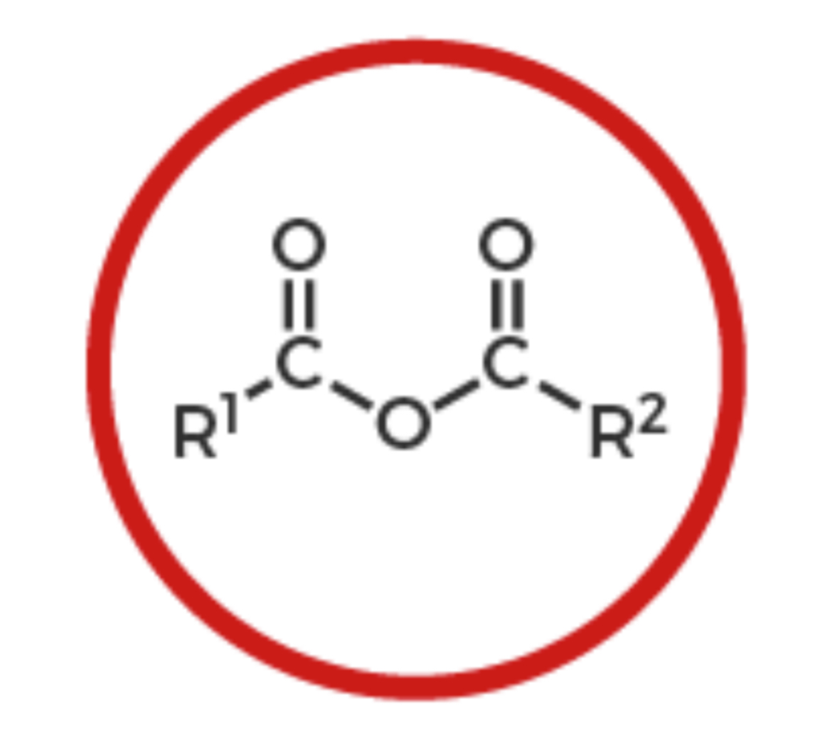 <p>Two Carbons connected via an Oxygen, each with a double bonded Oxygen</p>