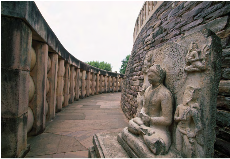 <p><span><strong>Maurya Dynasty, </strong><em>Great Stupa at Sanchi, India</em><strong>, c. 300 BCE-100 CE (view of inner path)</strong></span></p>