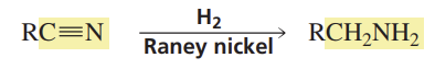 <p>Reactants/Reagents: H2, Ramey Nickel</p><p>Products: Primary amine</p>