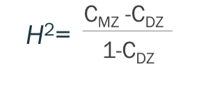 <p>proportion of phenotypic variation of a trait that is due to underlying genetic variation</p><p><span>Heritability values are specific for the population in which they<br>were estimated<br></span></p>