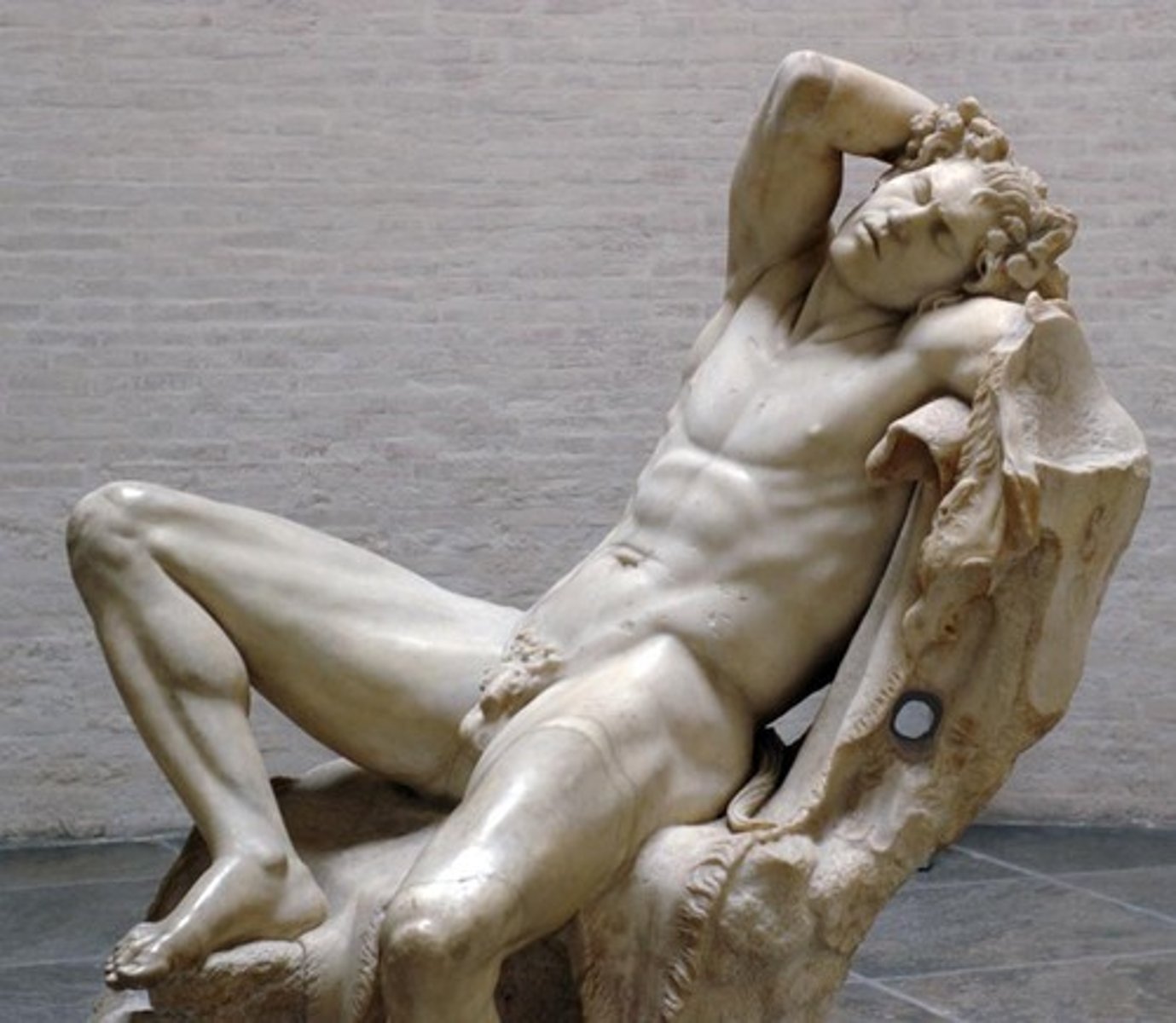 <p>- <span class="bgP">220 bce (high hellenistic pd)</span></p><p>- <span class="bgP">from Pergamon ??</span></p><p>- <span class="bgP">by Giuseppe Giorgetti ??</span></p><p>- depicts a sleeping faun, roman equivalent of the greek satyr</p><p>- shows mind at rest &amp; body relaxed</p><p>- restored by Bernini in 1600s</p>