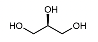 <p>A chain of 3 carbon atoms, each bonded to a hydroxyl group</p>