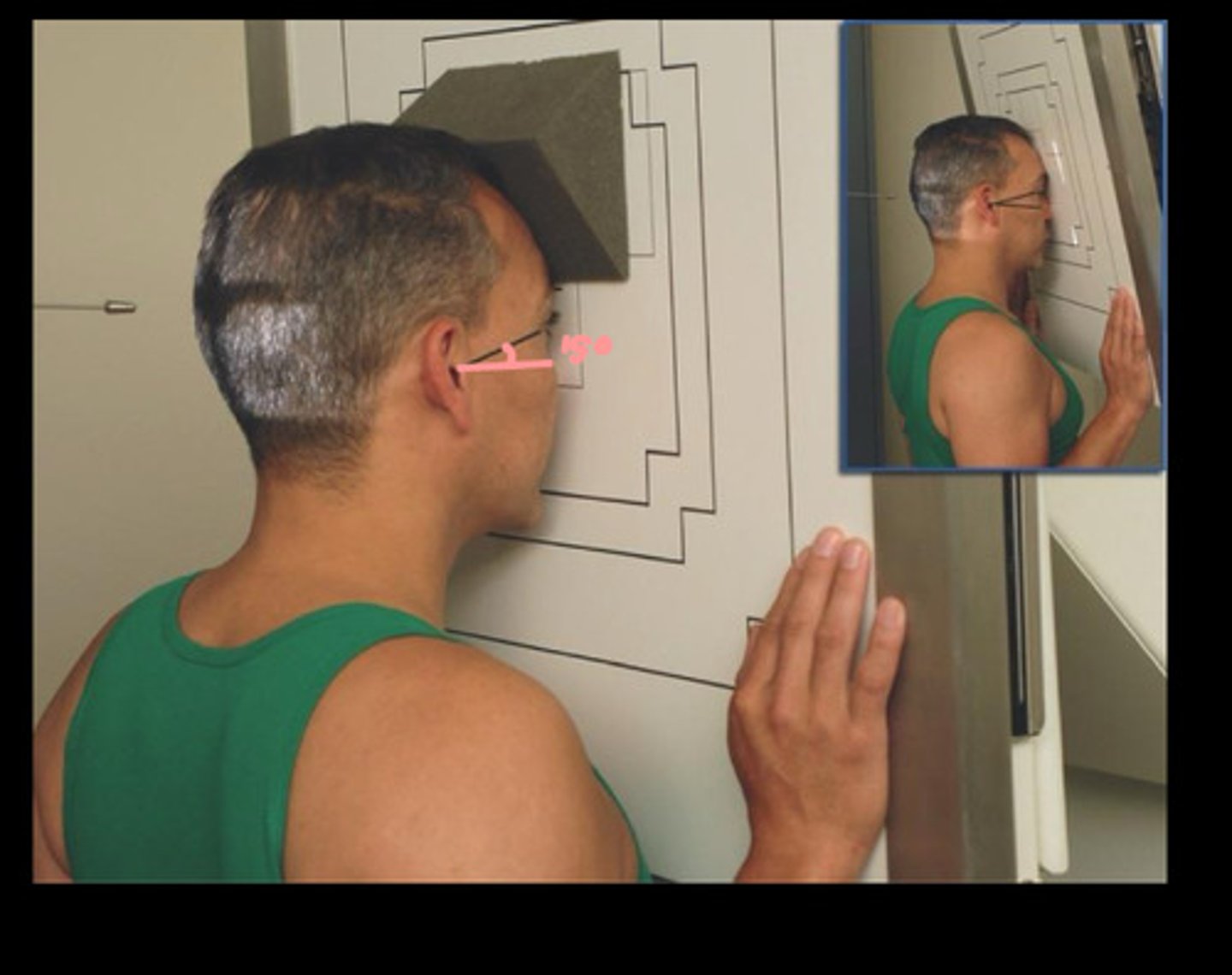 <p>15 degree superiorly from horizontal</p>