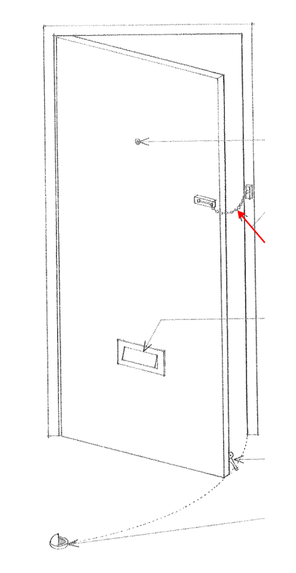 <p><span>A short chain with a removable slide fitting that can be attached between the inside of a door and the doorjamb to prevent the door from being opened more than few inches without the chain being removed</span></p>