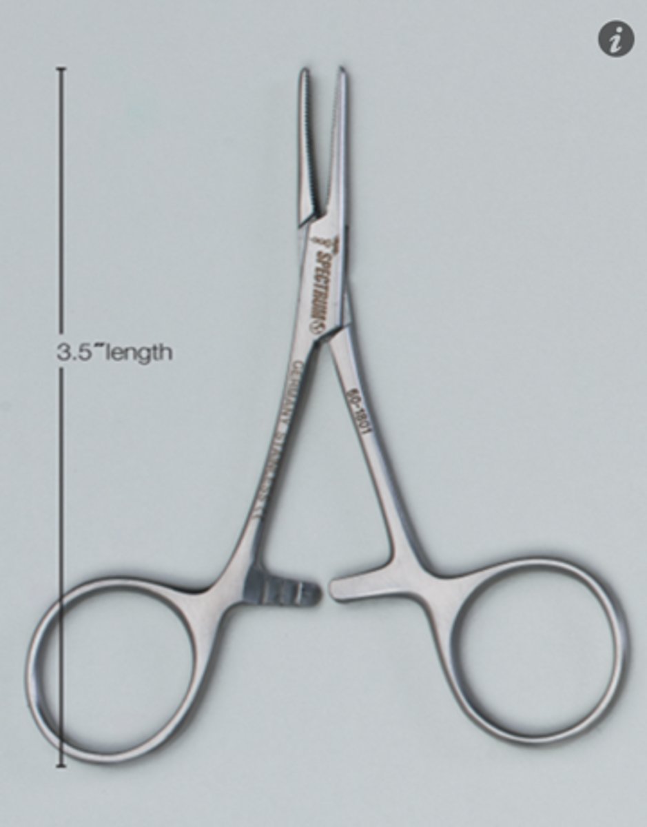 <p>A mosquito clamp is used to clamp small blood vessels. Its jaws may be straight or curved.</p>