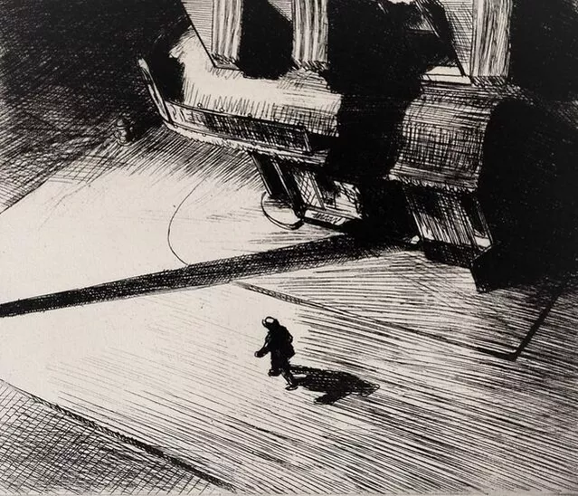 <p><span>Edward Hopper's print entitled&nbsp;</span><em>Night Shadow</em><span>&nbsp;is made by an intaglio process using acid. This printmaking process is called _______________.</span></p>