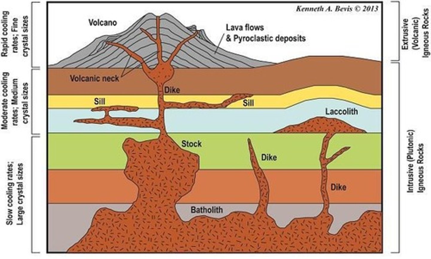 <p>Rocks formed from magma that cools and solidifies within the Earth's crust.</p>