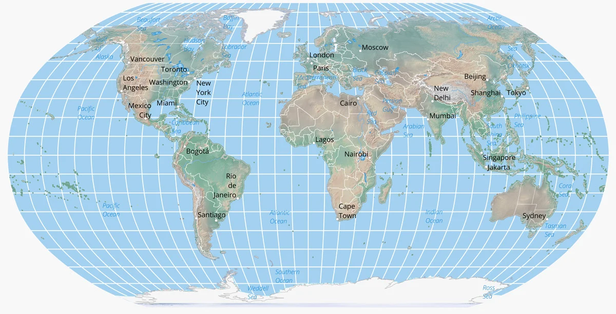 <p>A map that shows the entire world at once</p>