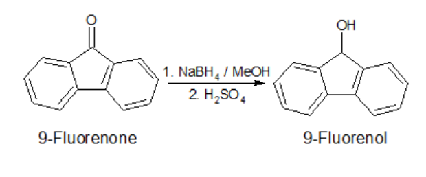 <p>Look for disappearance of carbonyl peak and there will not be a large OH peak due to hydrogen bonding </p><p></p><p>Initial product is salt formation: R-C(=O)-R → (R-C(-O-B(-)-Na(+))-R) (4 moles of this) </p>