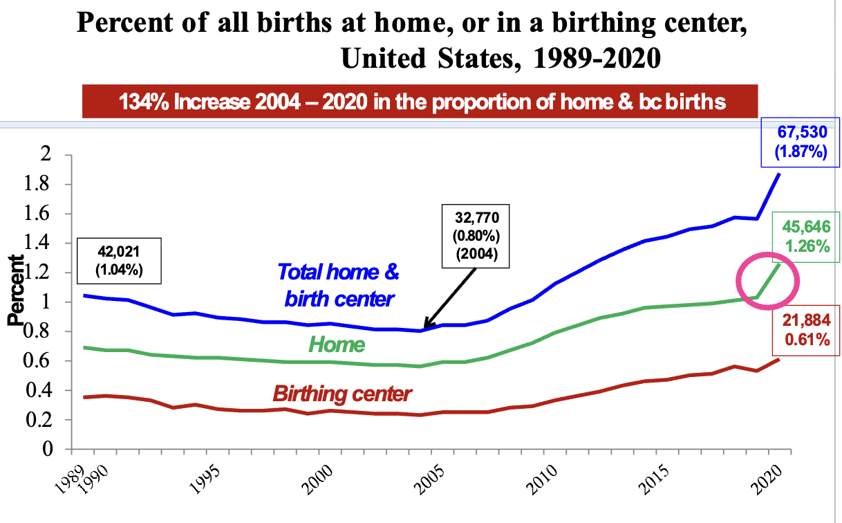 <ul><li><p>134% increase 2004-2020 in the proportion of home and bc births</p></li></ul><p></p>