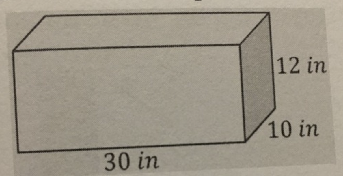 <p>How many cubic inches of water could this aquarium hold if it were filled completely?</p><p>A. 3600 cubic inches</p><p>B. 52 cubic inches</p><p>C. 312 cubic inches</p><p>D. 1144 cubic inches</p>