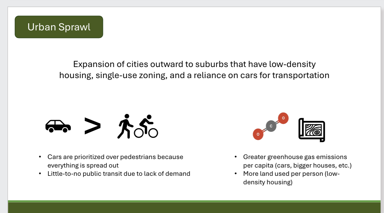<p>Identify ways that urban sprawl has negative environmental impacts </p>