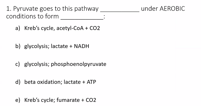 <p>A) </p><p>we don’t form acetyl-CoA, we break it down. </p>
