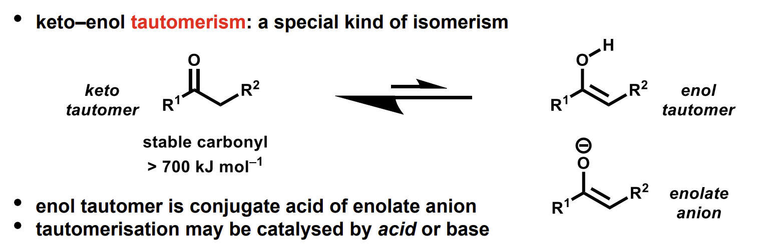 <p>enol and enolate are distinct - not isomers and do not freely interconvert in isolation</p>