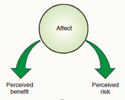 <p><strong>affect heuristic</strong> = judgements of risk and benefit theorised to stem from an overall affective feeling about the behaviour.</p>