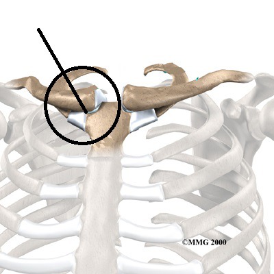 Articulation between the clavicle and the sternum; gliding