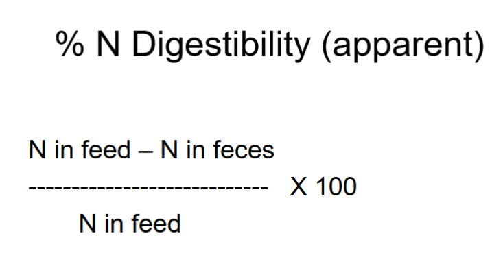 <p>(N in feed - N in feces)/ N in feed x 100</p>