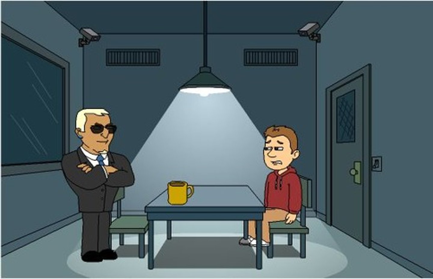 <p>Thẩm vấn - hỏi cung nghi phạm. (The suspect broke down during the interrogation - Nghi phạm gục ngã trong buổi thẩm vấn.)</p>