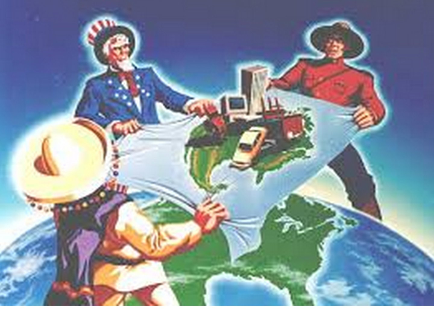 <p>NAFTA; regional alliance founded in 1993 and consists of Canada, Mexico, and the United States; the world's second largest free-trade zone</p>
