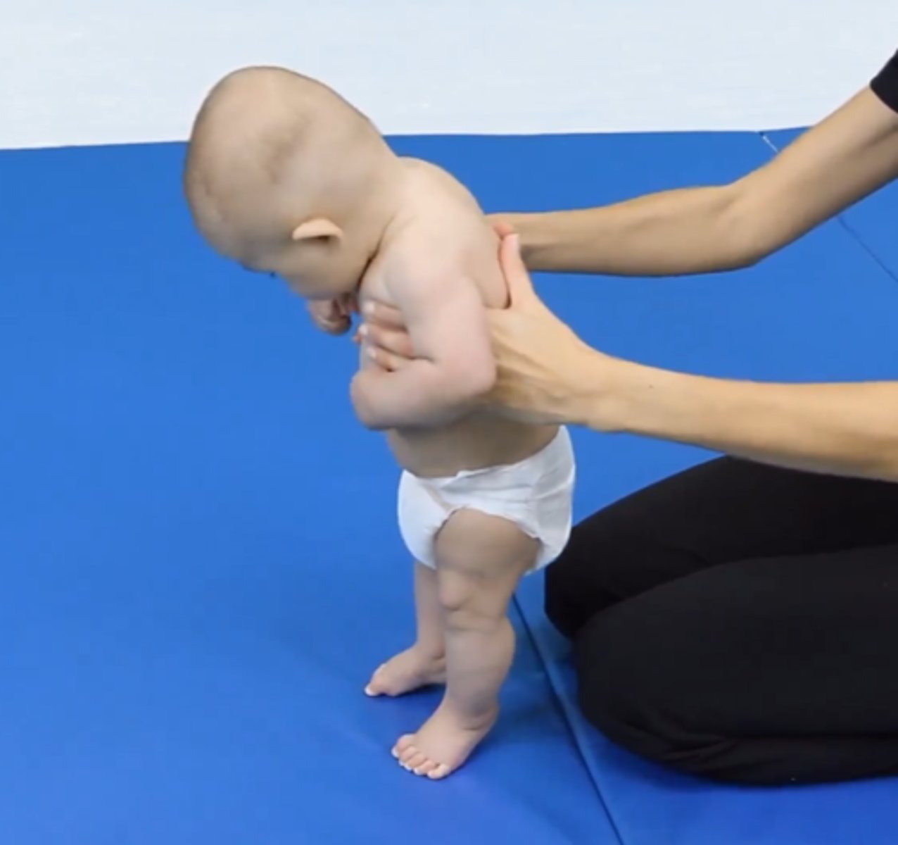<p>Baby takes weigh through extended LEs</p>
