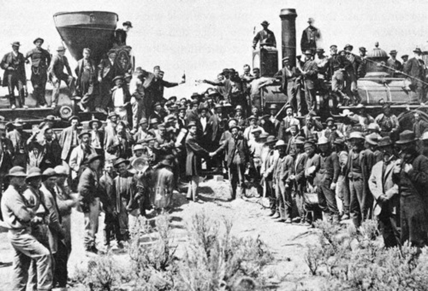 <p>The railroad companies were chartered in 1862 to work together to create the first transcontinental railroad. This development far surpassed Henry Clay's plans in the old American System plans for government subsidized transportation expansion. One side was to begin in Omaha, Nebraska, and end in California. Irish men were the main labor force. The other began in California and Chinese men laid the tracks.</p>