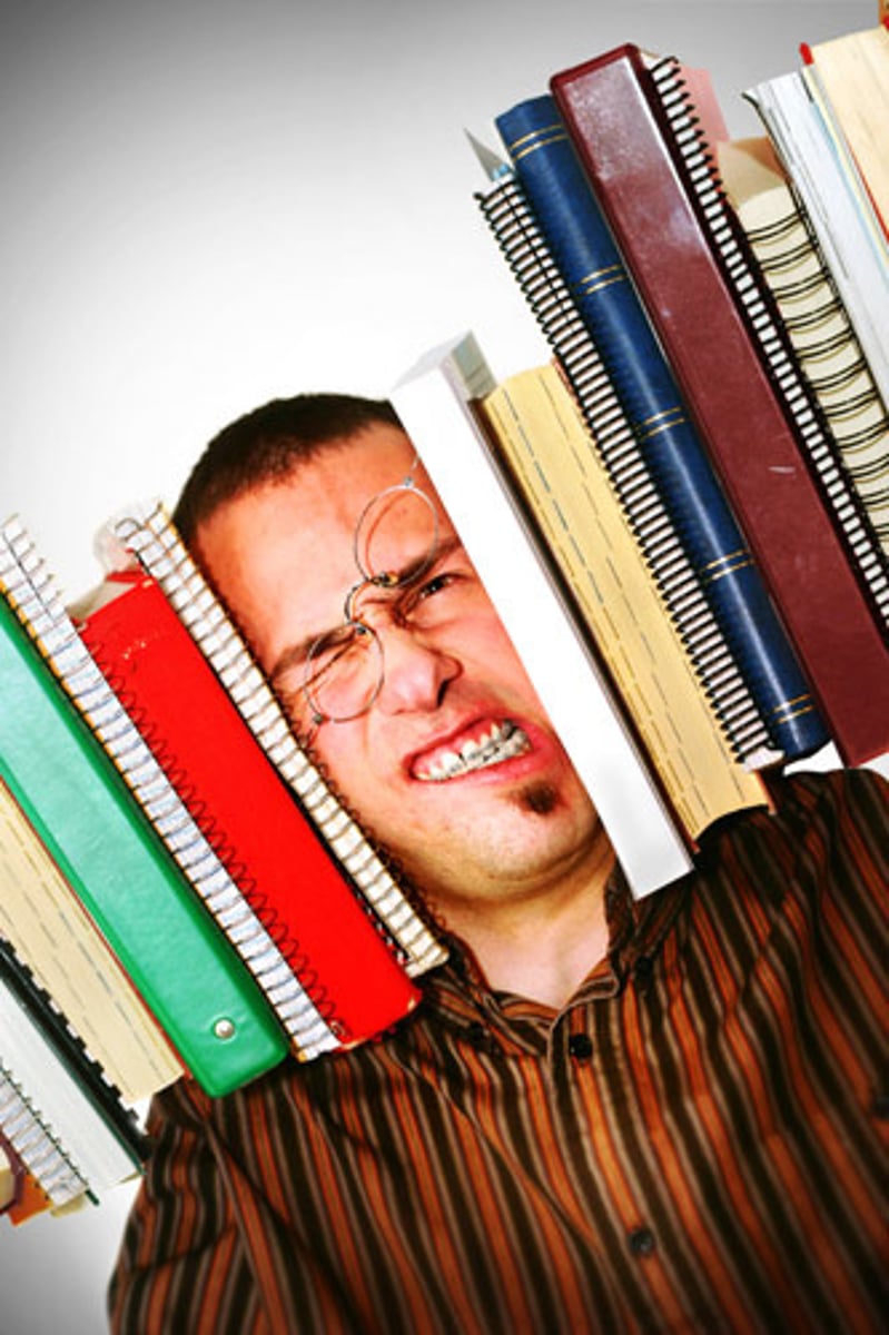 <p>study something very hard, especially for an examination</p>