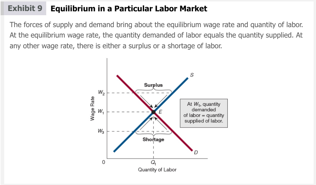 <p>Change in quantity supplied = a movement from one point to another point on the same supply curve that is caused by a change in the wage rate. </p><p>Change in supply = Shift in supply curve </p><p>Causes of change in supply:</p><ol><li><p>Wage rates in other labor markets </p></li><li><p>Nonmoney aspects of a job (Example is unfavorable job aspects)</p></li></ol>